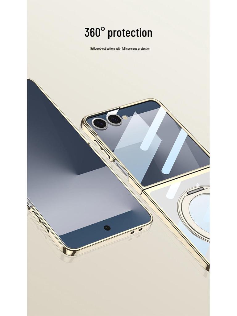 Samsung ZFlip7 Case: New Magnetic Wireless Charging, Transparent Rotating Bracket, GKK Compatible.