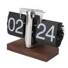 Flip Desk Clock Auto Mechanical Flip 24H Wood Base Stainless Steel Vintage Retro Digital Table Clock for Home Office