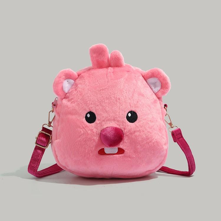 

2024 Новая плюшевая кукла Loopy Милый плюшевый бобер Сумка через плечо Мини Большая вместимость Сумка на плечо Small pink