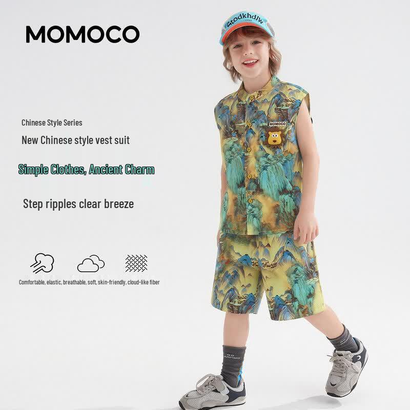 Летний повседневный костюм для мальчика MOMOCO в новом китайском стиле 120