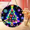 2D Flat 20*20cm1pc Neon Glow Design Color Christmas Tree&snowflake Patterns Circular Wooden Sign, Star Shape Christmas Treed Glitter Dots Theme Nament