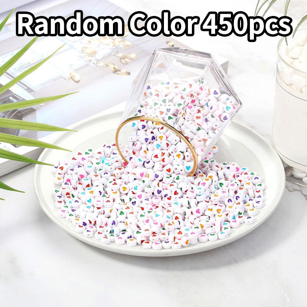 110/220/450PCS Acrylic Colored Heart Shaped White Round Bracelet Beads 4x7mm Jewelry Making Bracelet Necklace Heart Beads