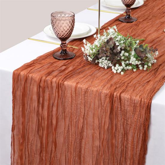 Gefalteter Tischläufer Knitterstoff Gaze Tischdecke für Hochzeitsfeier Dekoration Rustikaler Eleganter Akzent für Esstisch für Zuhause Restaurant Außenveranstaltungen