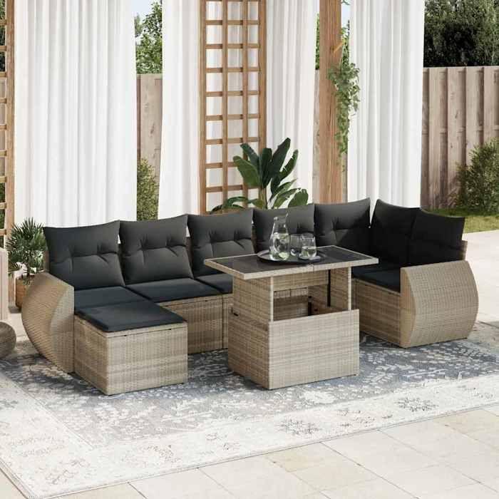VidaXL Salon de jardin 8 pcs avec coussins gris clair résine tressée 3326683