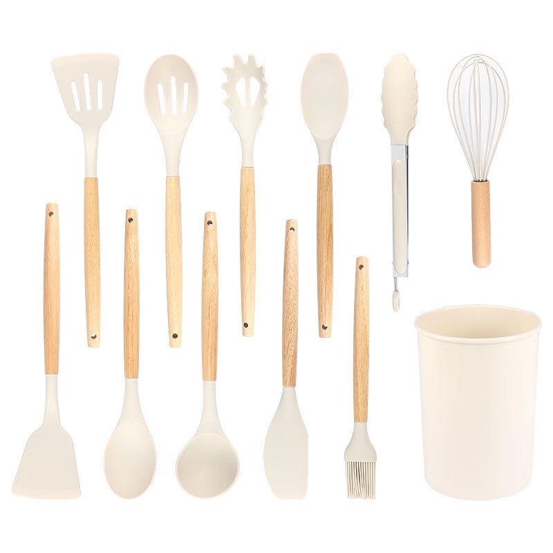 Wutuo Silicone Kitchen Utensil Set with Wooden Handles