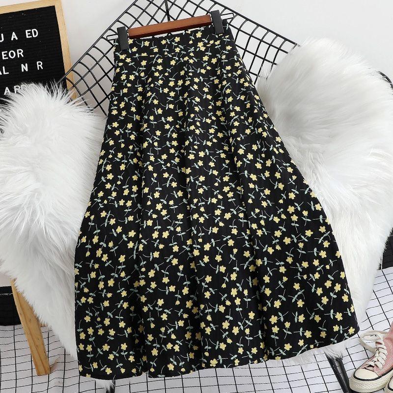Chiffon-Midirock mit Blumenmustern Frischer Sommer Neuer Stil Hohe Taille Bedruckter Rock Mittellang