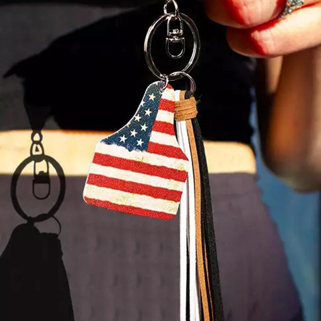 Keychain Western Denim Pendant Cactus US Flag Leather Keychain Multi Color Ethnic Style Pendant