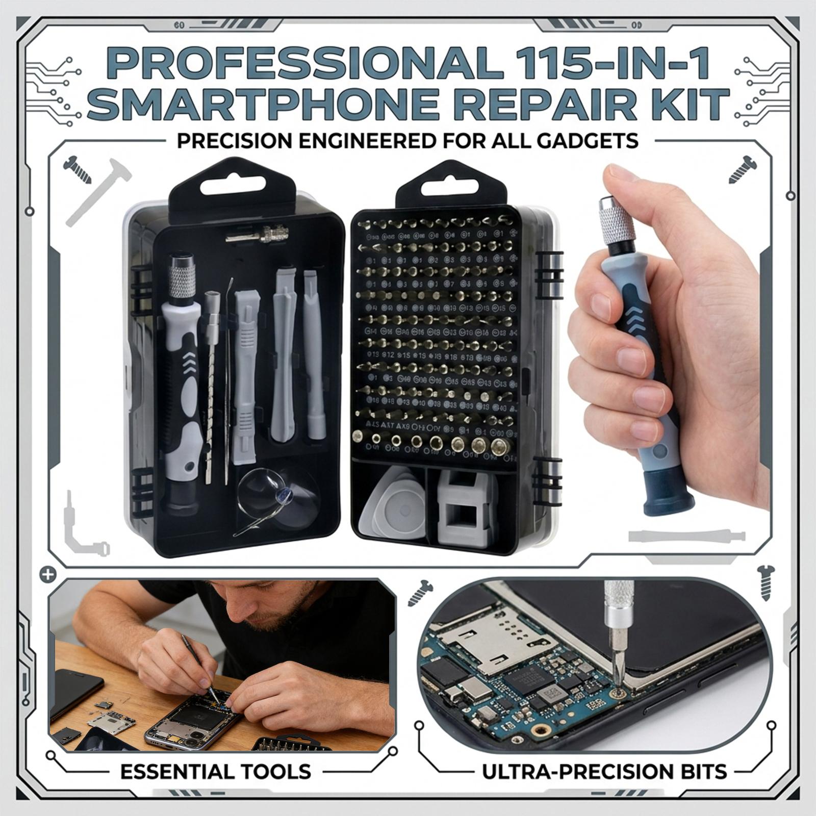 

115-in-1 Screwdriver Set – Multi-Function Screwdriver Kit For Smartphone Disassembly, Including Assorted Bits One Size чорний