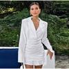 White Ruffled Fashion Mini Dress Women's Patchwork V-Neck Elegant High Waist Pleated Party Dress Female Y2k Bodycon Dresses