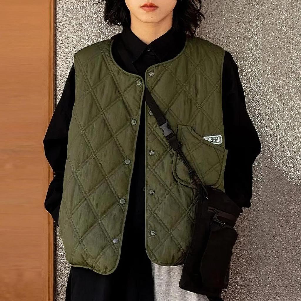 Chaleco Acolchado a Cuadros Diamante de Moda para Mujer Chaqueta Acolchada de Algodón