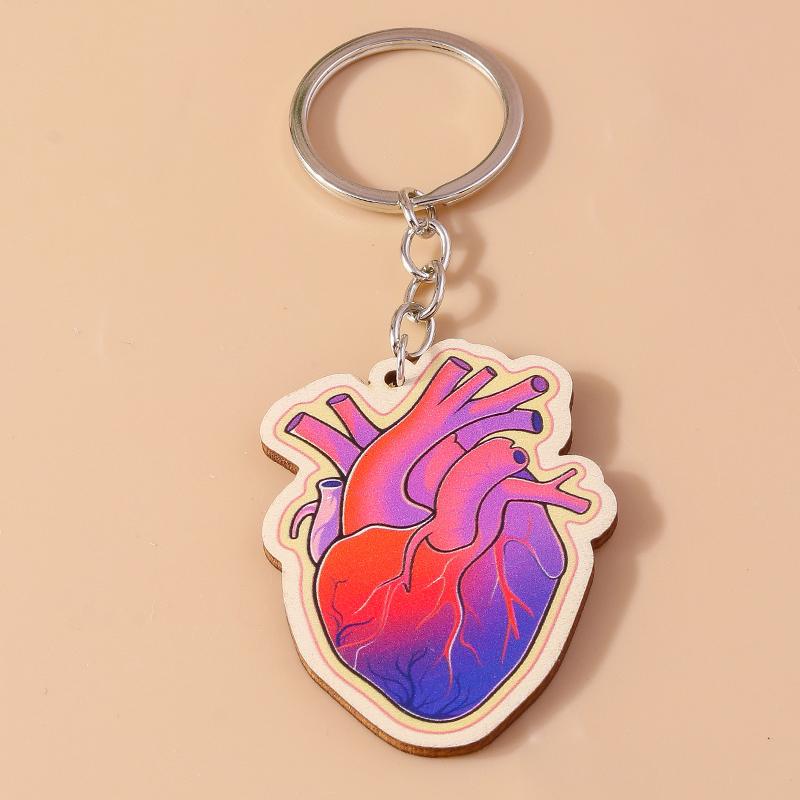 Romantic Wood Keychain Charms Love Heart Lip Keyrings Pendants for Women Girls Handbag Decor DIY Valentine's Day Key Chain Gifts