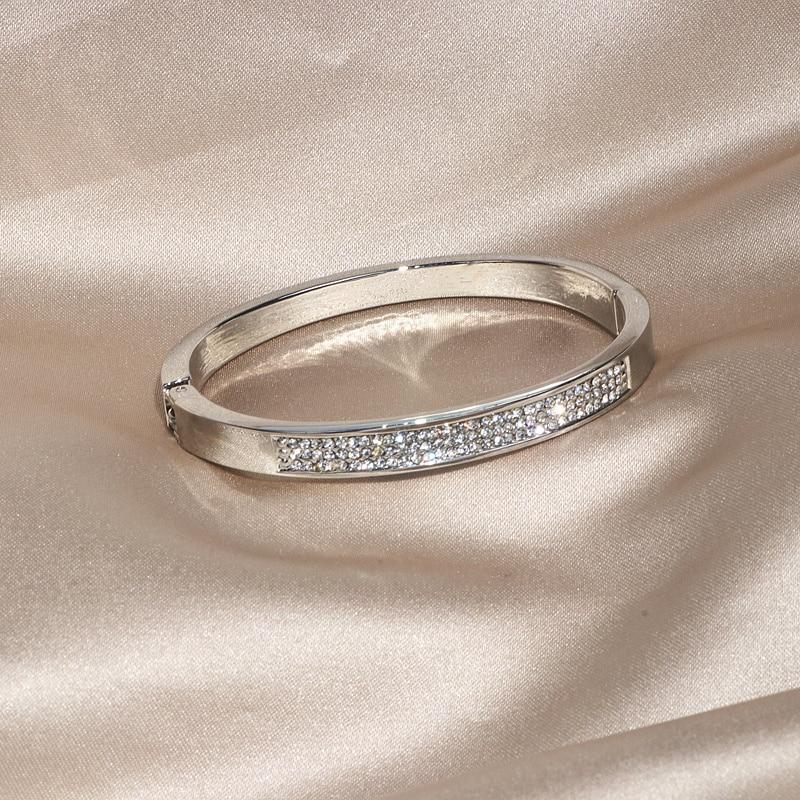 

Элегантные классические браслеты-манжеты с кристаллами для женщин, золотой цвет, простые женские браслеты с открытием, свадебные украшения, аксессуары 56-58mm