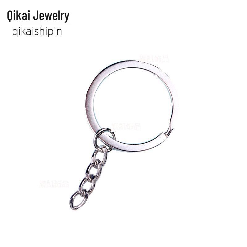 Multi-Spec Metal Keychain: 30mm Flat Key Ring with 4-Section Grinding Chain for DIY Jewelry Pendant