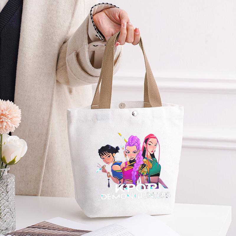 Kpop Portable Canvas Bag Plus Snap Button Solid Color Korean Version Canvas Bag Going Out Portable Tote Bag