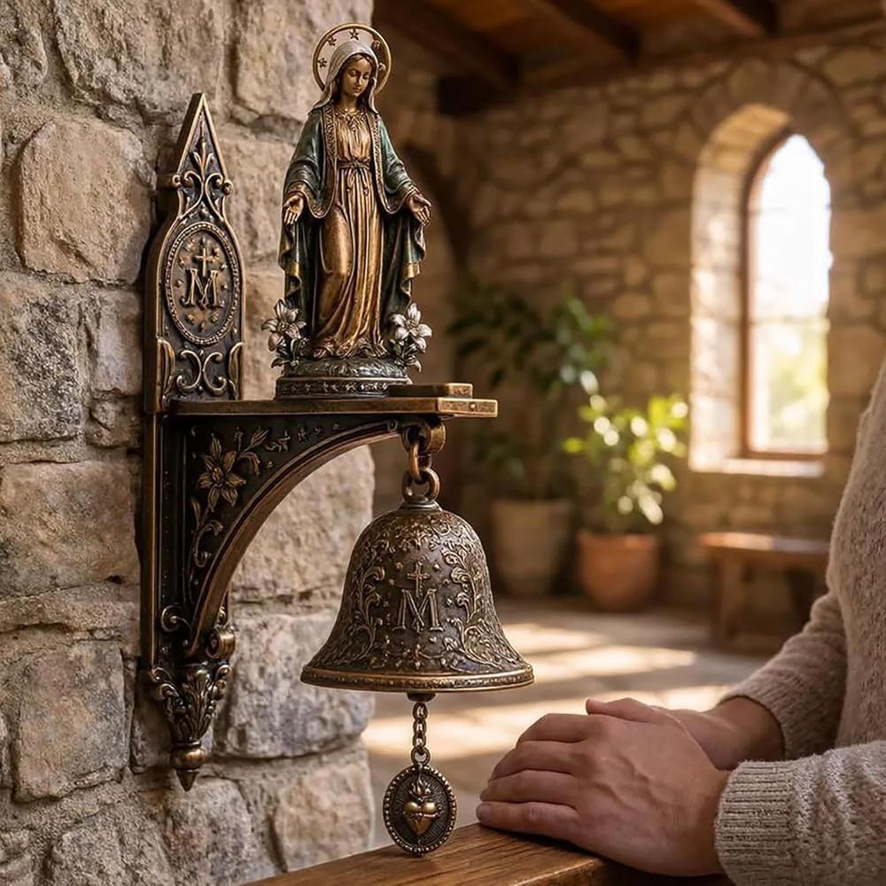 Vintage Jesus Virgin Mary Statue Doorbell Christian Religious Home Decor Bronze Church Gift Inspirational Bible Verse Door Chime