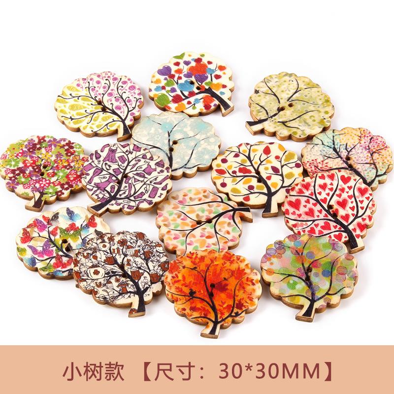 100pcs Rustic Handmade Wooden Buttons, Decorative Hand-Painted DIY Floral, Butterfly & Tree Designs for Crafts