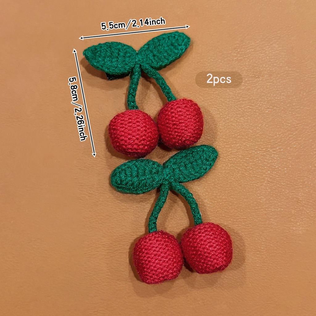 2 knitted red cherry sweet versatile hair clips suitable for daily hair accessories
