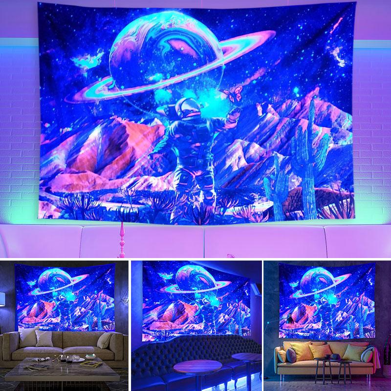 УФ-флуоресцентный гобелен с принтом астронавта и планеты — фото 3