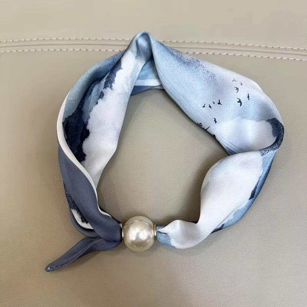 Lightweight Pearl Decoration Scarf Polyester Silk Scarf Luxury Magnetic Buckle Scarf Daily Wearing