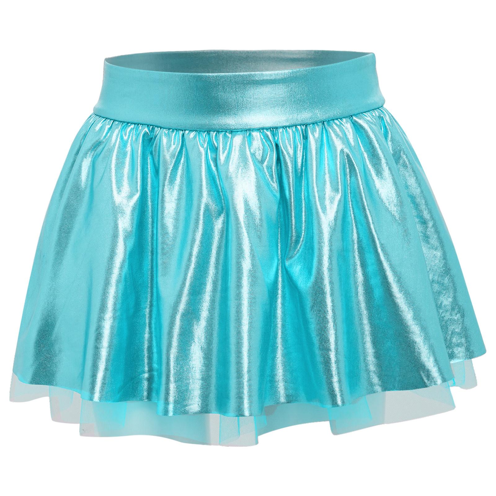 

Girls Dance Tutu Skirt Metallic Elastic Waistband Shiny Costume Performance Competition 5-6 Years світло-синій колір