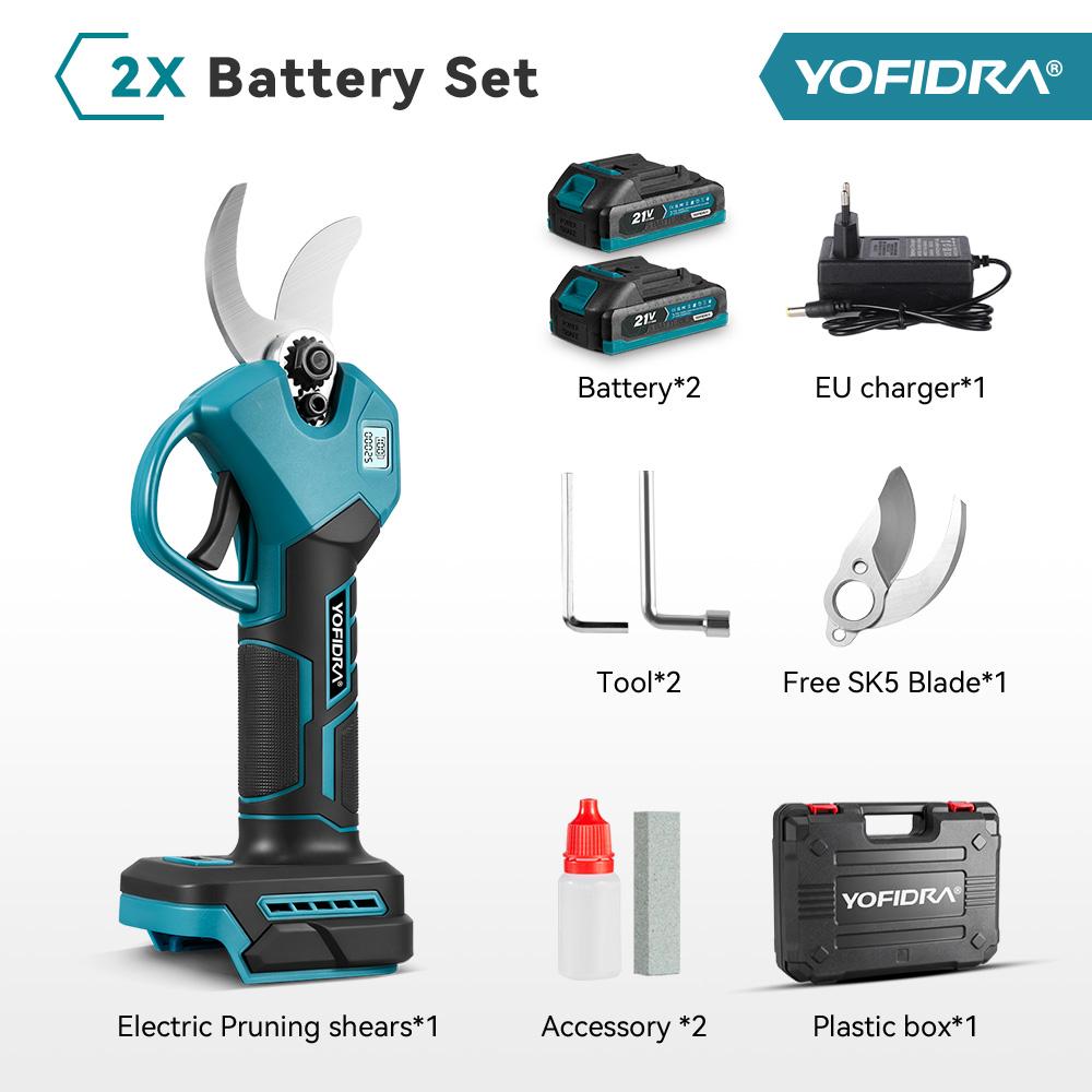 

YOFIDRA 30mm Brushless Electric Pruner Shear 2 Gear Cordless Rechargeable Branche Cutter Garden Tool For Makita 21V Battery Pin No Battery
