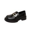 Cowhide~ New British style platform thick heel student casual small leather shoes round head black mandala loafers women