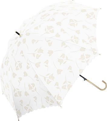Sonnenschirm Langer Regen- oder UV-UPF-Hitzeschutz Licht Lilien-Design [Nakatani] Damenschirm, Aufspringend, Glänzend, Schutz, 50, Schutz, Blockierend, 58cm, Off-White,