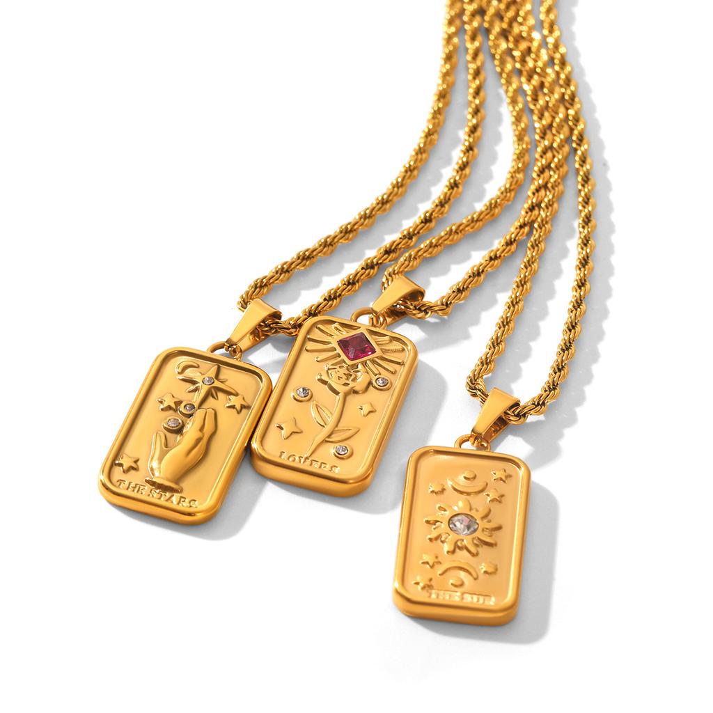 Tarot 3D Relief Diamond-encrusted Eight-pointed Star Pendant Necklace Flower Sun God Stainless Steel Jewelry