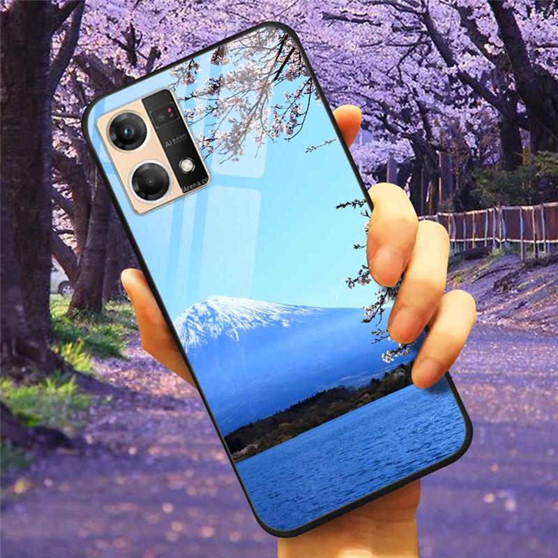 For Oppo Reno7 4G Case Fashion Tempered Glass Moon Star Bumper Cases for Oppo Reno 7 4G Phone Cases CPH2363 Luxury Funda Capa