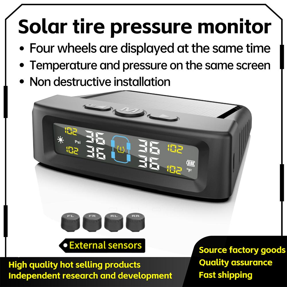 Solar Car TPMS Tire Pressure Alarm Digital Colorful LCD Display With 4/6 External Sensors Tire Pressure Monitoring System black