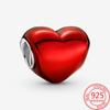 Clasic 925 argint sterling smalț roșu Love Heartbeat & Apple Charm cu margele Se potrivește 3 mm Brățară de modă DIY Bijuterii Fabricare pandantiv