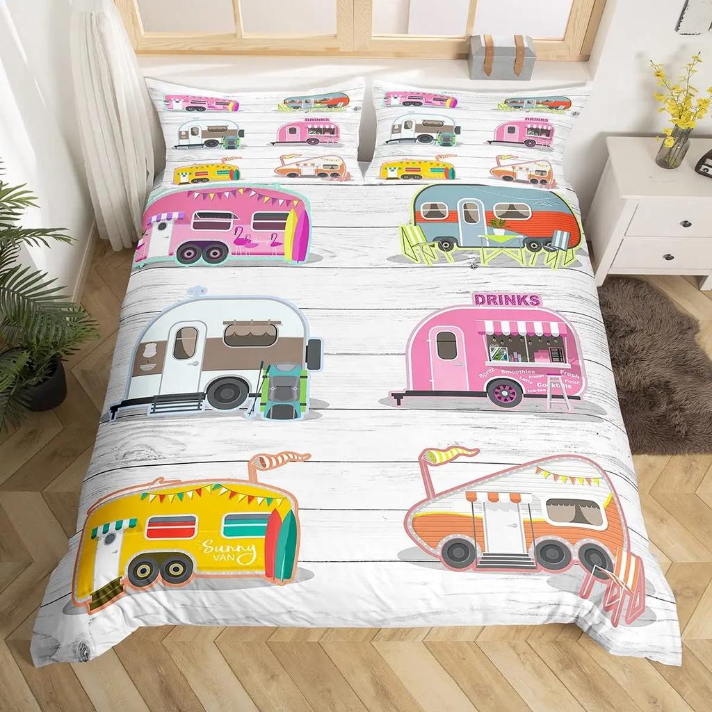 Copripiumino per Camper Auto Cartone Animato Campeggio Per Bambini Ragazzi Ragazze Regali Giocattolo Campo Viaggio RV Copripiumino Decorazioni Camera da Letto Queen