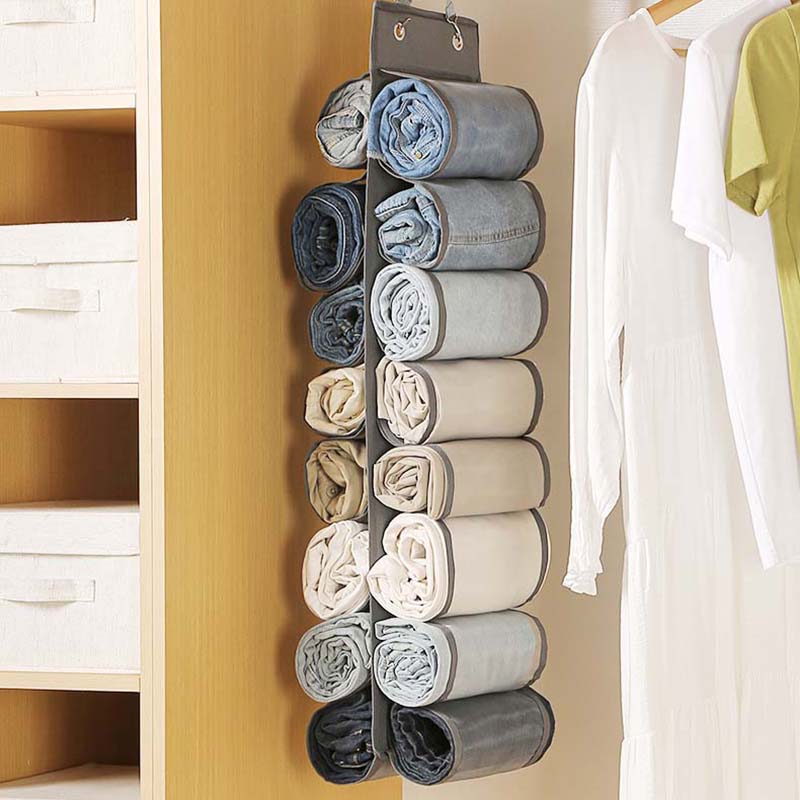 16-Pair Capacity Foldable Hanging Pants Storage Bag, Wardrobe Organizer for Jeans Trousers Shirts