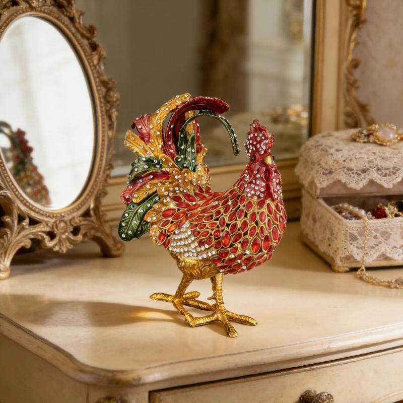 Exquisite Handcrafted Rooster Jewelry Display Case Holder Box Featuring Aluminum Construction And Ample Space
