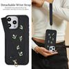 For iPhone 14 Pro Case Embroidered Tulips PU Leather Card Holder Back Cover with Shoulder Strap/Wrist Strap