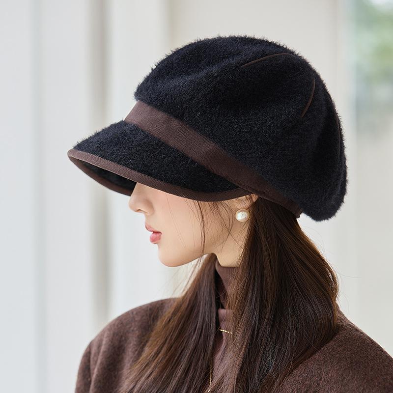 

Autumn and Winter Hat Women s Fashion Equestrian Hat Warm Velvet Thickened Duck Tongue Octagonal Hat ONE SIZE
