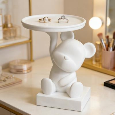 Bear Serving Tray Key Holder Decorative Bear Figurine with Dish Candy Lipsticks Earrings