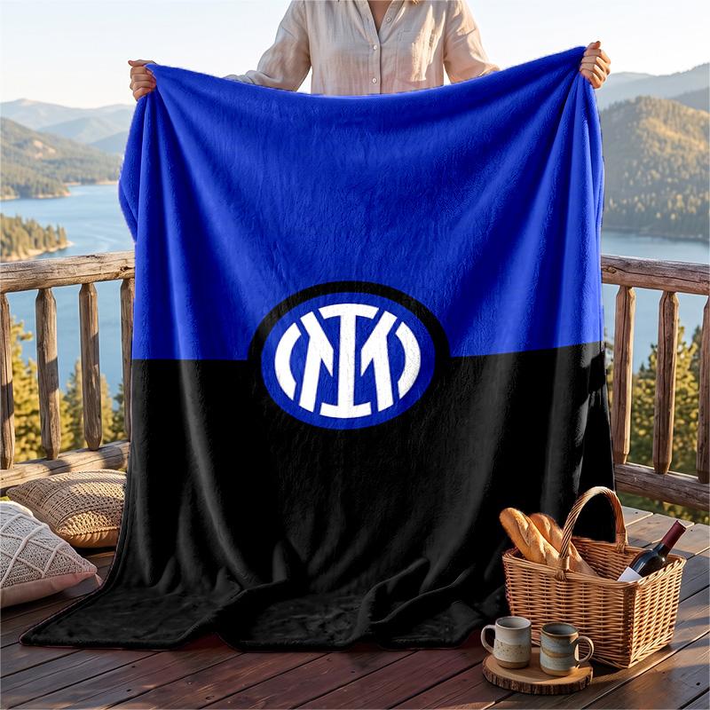 Warm Flannel Blanket Inter Milan Pattern, Lightweight Comfortable Throw Blanket for Bed Sofa Use
