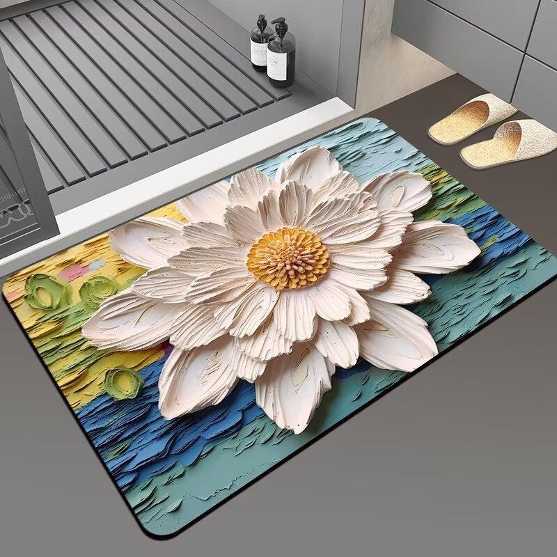 Light Luxury Three-dimensional Vision Flower Diatom Mud Floor Mat, Toilet Door Water Absorption Non-slip Foot Mat, Door Mat