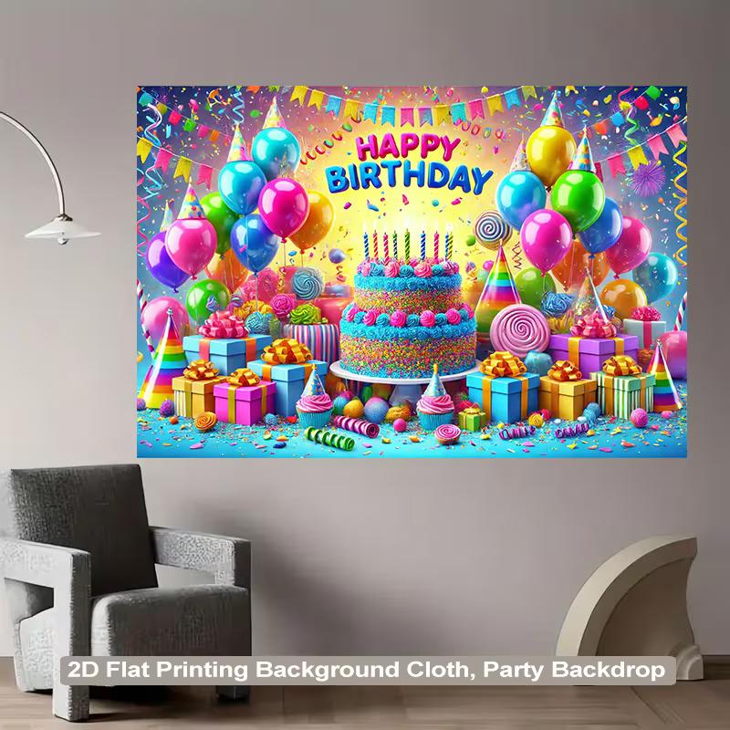 Banner de Fondo de Cumpleaños de Caramelo Arcoíris 2D Globo de Feliz Cumpleaños Decoración de Fiesta Fondo
