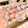 Italian Vintage Bratti Gray Mother Of Pearl Jewelry Set Clover Full White Shell Necklace Ring Earrings Women