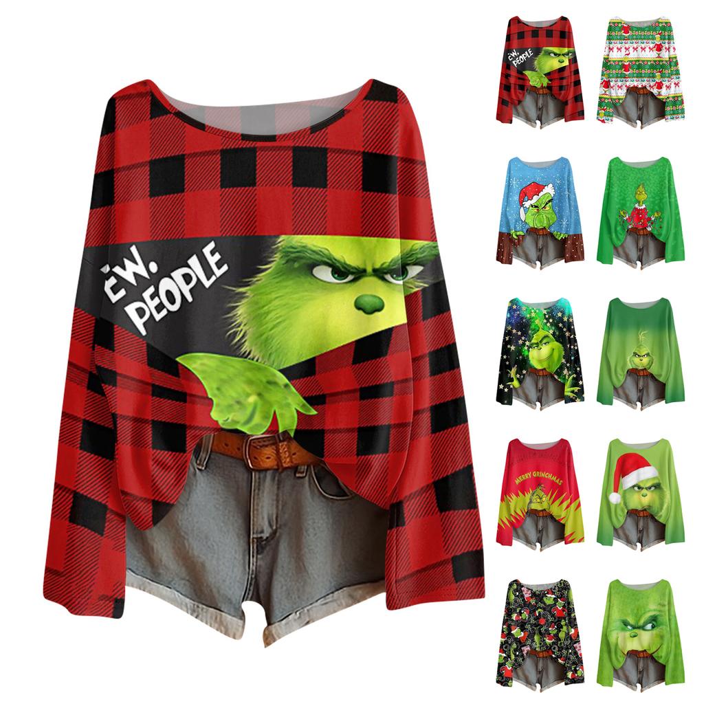 Long Sleeve Shirts For Women Printed Tees Blouses Casual Plus Size Basic Tops Pullover