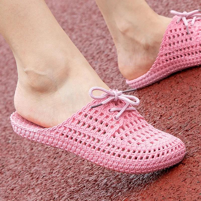 Women's Beach Casual Sandals Female Solid Color Large Size Hollow Home Indoor Slippers