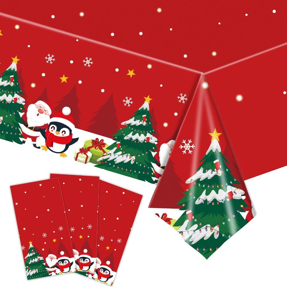 Plastic Christmas Tablecloth Bronzing Table Cover Natal Disposable Tablecloths  Home Decoration