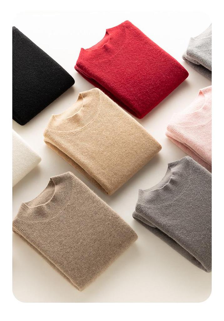 Women's Cashmere Knit Half-High Neck Sweater - Versatile Autumn/Winter Base Layer Top