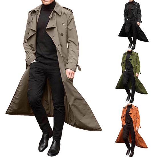 Autumn Winter Long Trench Coat Double-breasted Solid Color Slim Windproof Windbreaker Streetwear