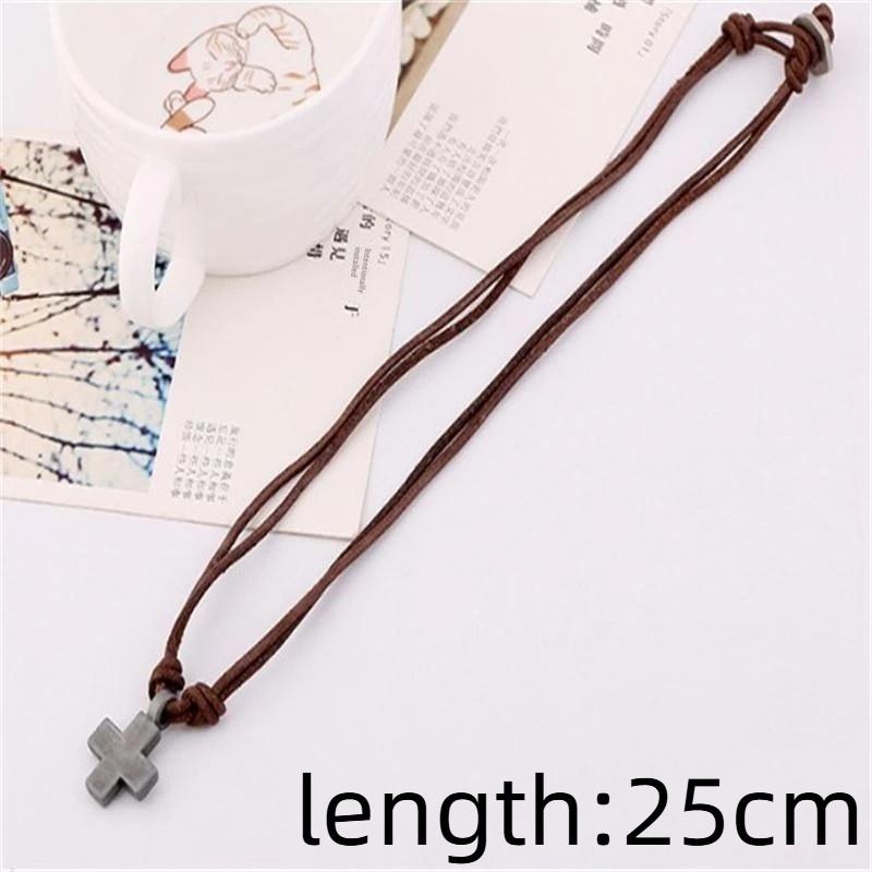 Collana con Ciondolo a Croce Retro Moda Semplice Corda in Lega Collana in Pelle Artigianale Collana Intrecciata a Croce Unisex