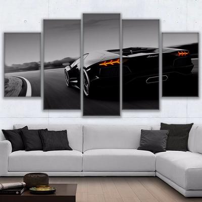 Wall Art Picture 5 Pieces Black Sport Car Canvas Paintings Hd Printing Poster Living Room Home Decoration