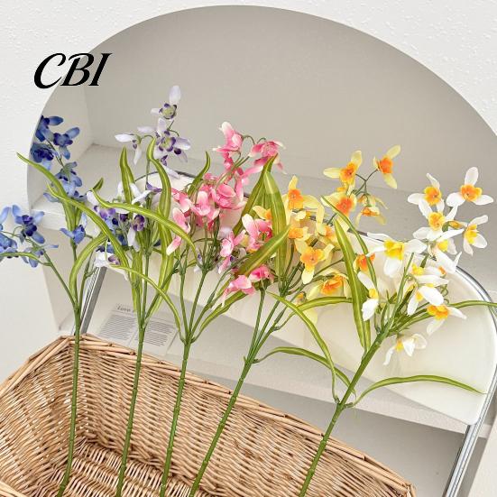 Silk Flowers for Wedding Arrangements Artificial Small Cymbidium Flowers, Faux Long Stem Fake Realistic Fresh Style Botanical Decor Home Table