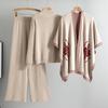 Set da 3 Pezzi Completi Pantaloni Donna Maglione Dolcevita a Maglia Pantaloni Dritti a Maglia Sciarpa a Maglia Set Tre Pezzi Autunno Inverno Casual Maglia Pantaloni a Gamba Larga Set Tre Pezzi